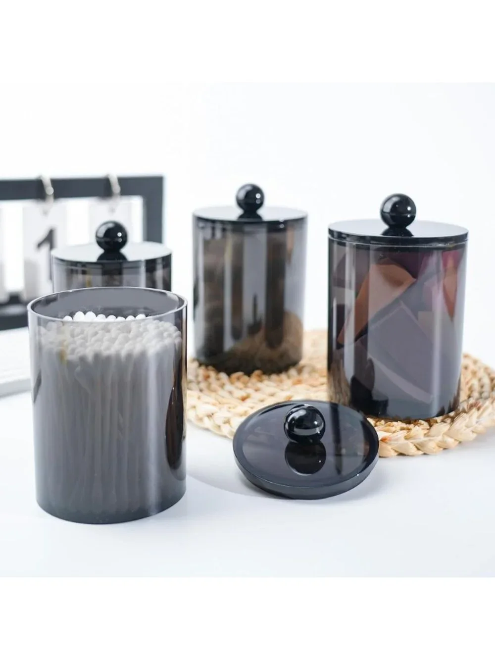 New 2 Pack Qtip Holder Canister Set 10oz & 12oz Bathroom Storage Jars with Lids